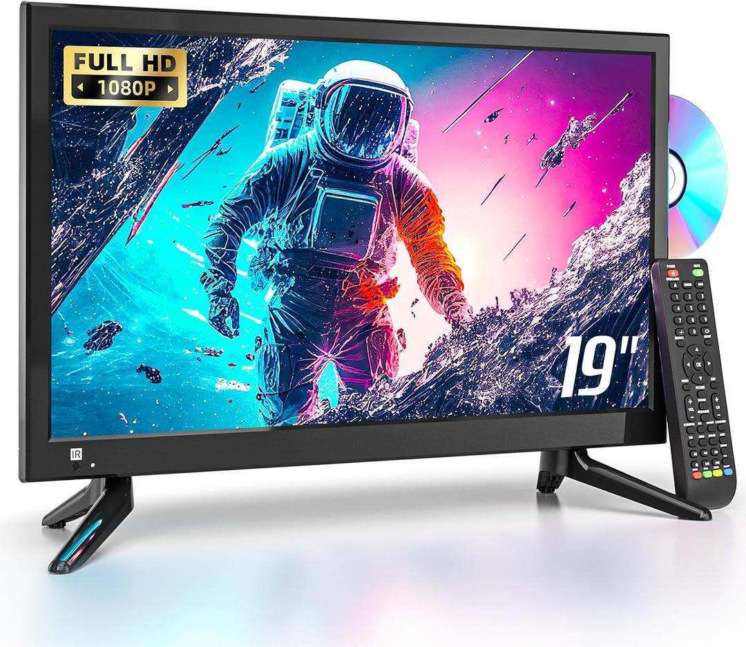 Desobry 19 INCH TV with DVD Player Built in 1081P LCD TV DVD Player Combo with HDMI USB Monitor for Home, Kitchen, RV Camper, or Office,