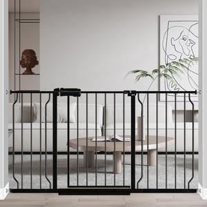 Fairy Baby Extra Wide Baby Gate Black 53-57.5 Inch Wide, Walk Through Pressure Mounted No Drill, Long and Large Tension Gate for Pet and Kids