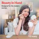 Travel Makeup Brush Holder & Pocket Mirror, Silicone Makeup Brush Organizer, Dirt-Resistant Easy to Clean Makeup Brush Bag with Anti-Fall Out Magnetic Closure (Ivory)