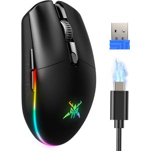 TECKNET Wireless Gaming Mouse Rechargeable - 8000 DPI, Long-Lasting 100Hrs Battery, RGB Backlit, 6 Programmable Buttons, Dual Connectivity (2.4G + USB-C) for PC, Mac, Laptop - Black