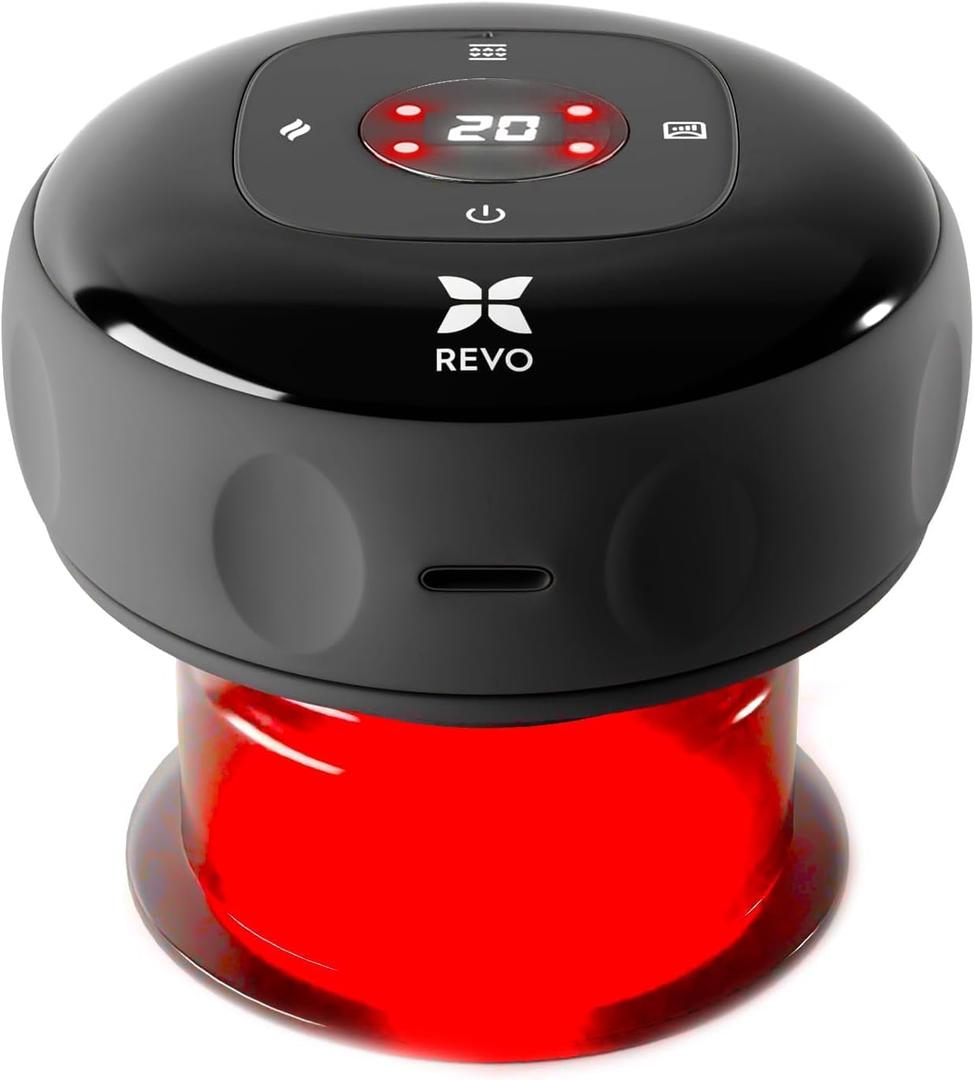 REVO The Original 4-In-1 Smart Cupping Therapy Massager, Red Light Therapy for Targeted Pain Relief, Knots, Aches, Muscle Soreness, Circulation & Tighter Skin, Portable Cupping Kit