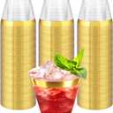 100Counts 9 OZ. Disposable Cups Old fashioned Party Tumblers, 9 Ounce Squat Cups Gold Rimmed Hard Plastic Party Wedding Cups with Gold Rim