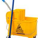 Mind Reader Mop Bucket with Wringer (Mop Not Included), 5.5 Gallon Cleaning Bucket with Wheels and Handle, Upward Press Wringer, Small Mop Compatible, Yellow