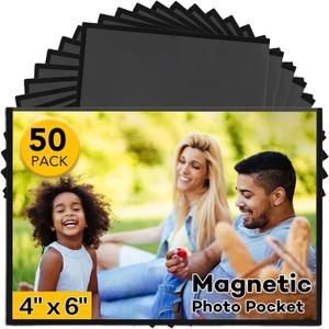 YixangDD 50 Pack Magnetic Picture Frame, 4 x 6 Inches Fridge Magnetic Photo Frames, Magnetic Photo Frames for Refrigerator, Home, School, Office (Black)