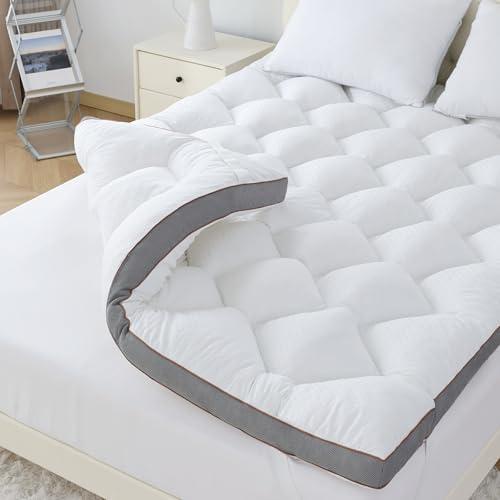 WhatsBedding 4 Inch Memory Foam Mattress Topper Queen, Extra Soft Pillow Top Mattress Topper with Breathable Air Mesh Sides, Fluffy Shredded Memory Foam Filled & Thicked Down Alternative-Lined
