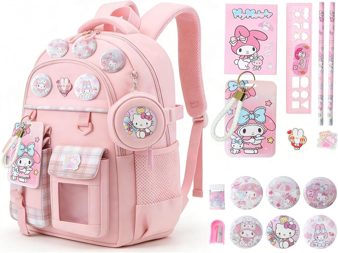 Cute Backpacks for Girls Cute School Backpack for Kids Ages 4-12, Large Durable Backpack with Padded Shoulder Straps (Pink)