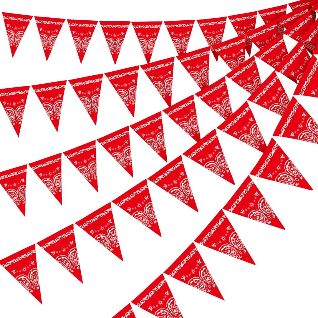 Glenmal 5 Pack Western Cowboy Party Decorations Bandana Pennant Banner Black Red Country Rodeo Pennant Flags for Adults Birthday Wild West Cholo Party Decor, 7.4 x 10.8 Inch(Red)