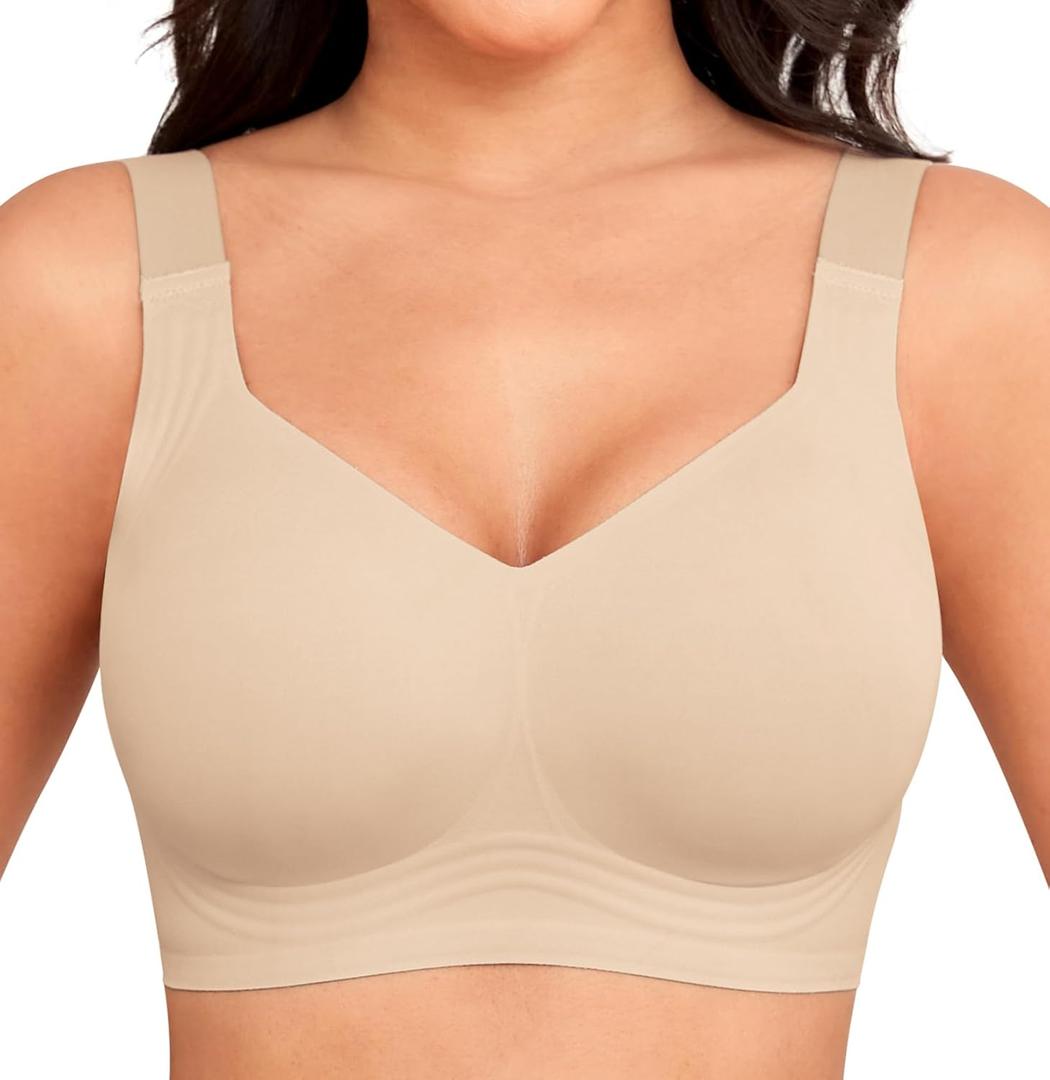 Women Wirefree Bras for Women Full Coverage No Underwire Everyday Bras Comfortable Wireless Padded Bras (Large, Nude)
