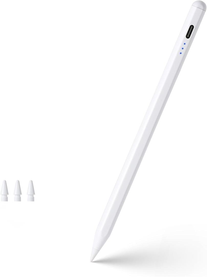Pencil for Apple, Stylus Pen for iPad A16 11th/10th/9/8/7/6 Generation, iPad Pro M4 13"/11"/12.9", iPad Air M3/M2/5/4/3 Gen, iPad mini A17 Pro 7/6/5, Palm Rejection & Tilt Sensitivity (White)