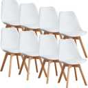 OLIXIS Dining Chairs Set of 8 Kitchen Mid Century Modern Chairs with Wood Legs and PU Leather Cushion for Living Room Bedroom Outdoor Lounge, White