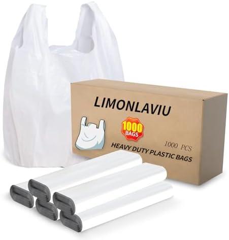 LimonLaviu Plastic Bags - 1000 Pack (11.5'x 6.5" x 21') with Handles for Small Business, Restaurants, Grocery & Trash