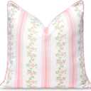 Hofdeco Premium Coastal Patio Indoor Outdoor Throw Pillow Cover Only, 20"x20" Water Repellent for Backyard, Couch, Blush Pink Print Stripe Floral