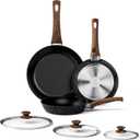 Frying Pan Set - 3 Pcs Nonstick Skillets With Lids, PFOA Free, Induction Compatible, Black (Black-8Inch+9.5Inch+11Inch With Lid)