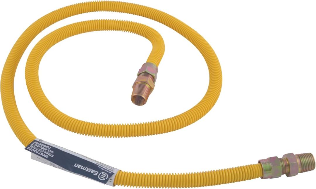 Eastman 60 Inch x 1/2 Inch OD Flexible Gas Line Connector with (2) 1/2 Inch MIP Fitting Ends for Natural Gas and Liquid Propane, Stainless Steel, Yellow, 20YE505060B
