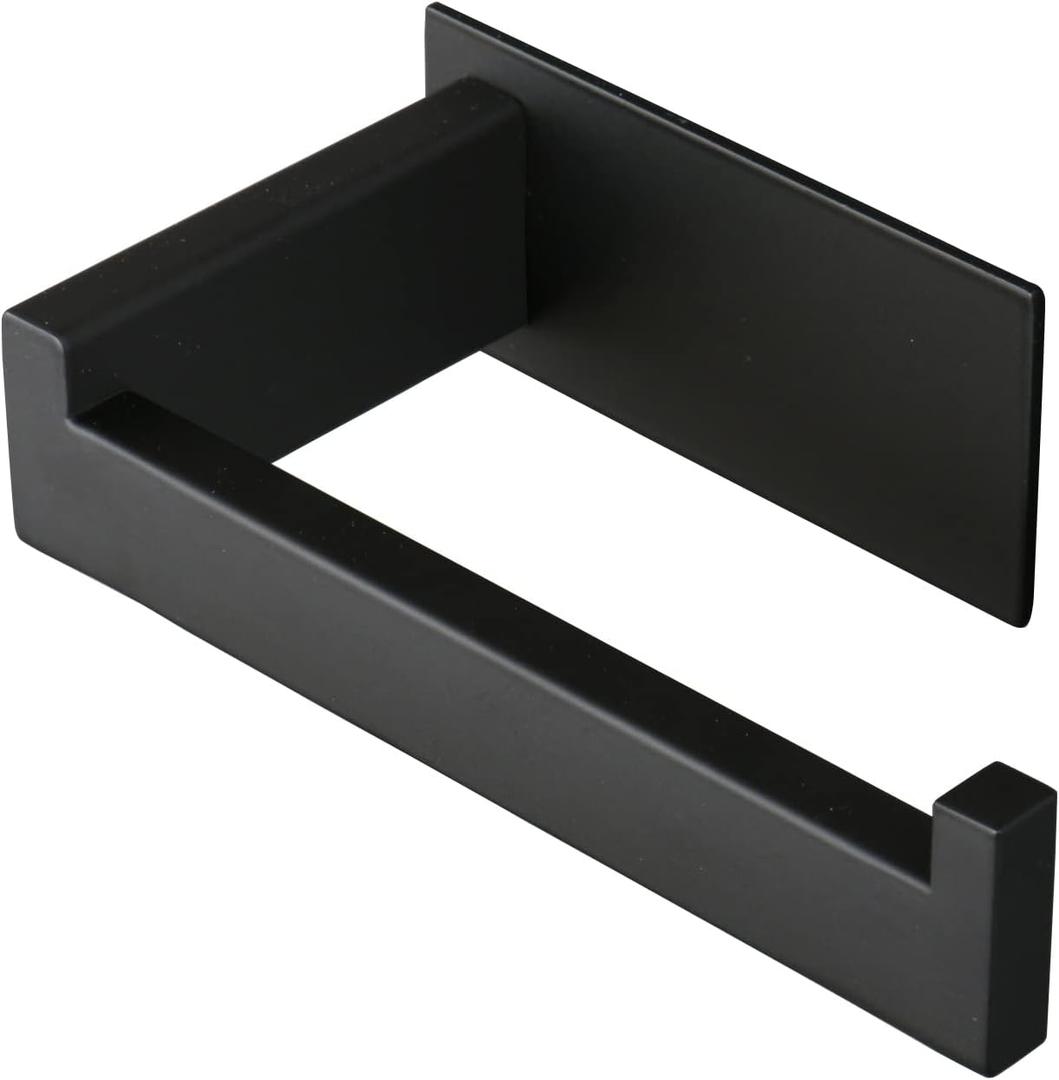 Toilet Paper Holder, Self Adhesive Tissue Holder Stainless Steel Rustproof Paper Roll Holder, No Drilling Easy to Install, Toilet Paper Rack Suitable for Office, Bathroom (Matte Black)
