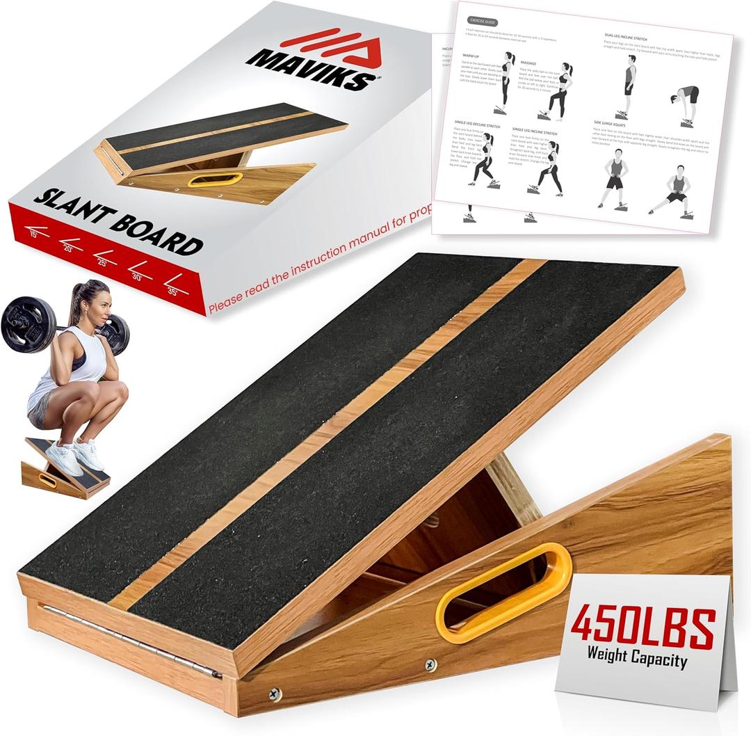 Professional Adjustable Calf Stretcher Slant Board for Squats for Ankle and Achilles Stretching, Posture Wooden Slant Board for Calf Stretching, Squat Wedge for Physical therapy & Exercise (Full-Coverage)