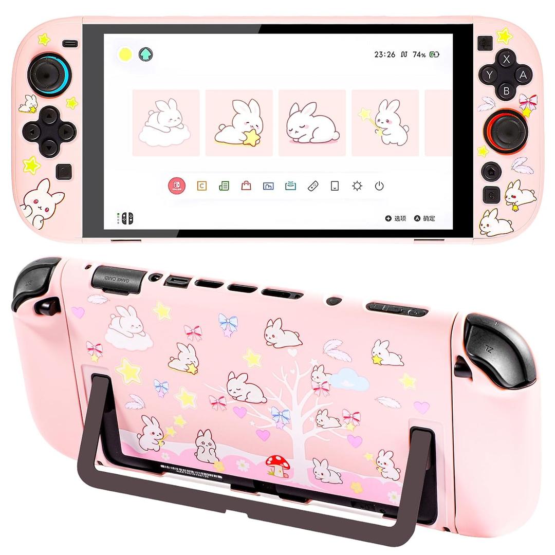 2 x Protective Case for Switch 2 (2025), Cute Cartoon Anti-Scratch Shockproof Cover, Anti-Fingerprint Cute pink rabbit design