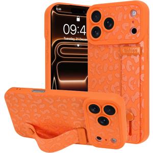 OOK Compatible with iPhone 17 Pro Leopard Case with Wrist Strap, Orange Leopard TPU Shockproof Protection Slim Cover with Camera Protection for Women Girls, for 6.3inch