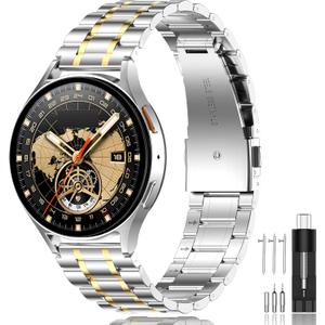 SUPLINK Band Compatible with Samsung Watch 7 6 5 4 40mm 44mm Bands, for Galaxy Watch 5 Pro 45mm/Galaxy Watch 4 6 Classic 42mm 46mm 43mm 47mm/Watch 3,20mm Metal Replacement for Men Silver Gold