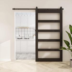 BARNSMITH 48in x 96in Glass Barn Door and 8FT Sliding Door Hardware Included, 5-Panel Frosted Glass Sliding Barn Door, Solid Wood Covered with Water-Proof PVC Surface, Easy Assembly, Brown