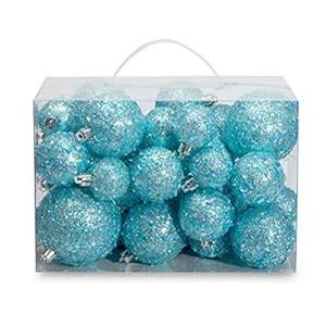 AMS 34ct Handmade Iridescent Xmas Balls Shatterproof Christmas Ornaments Set Glitter Special Colour Decoration (34ct, Blue Iridescence)
