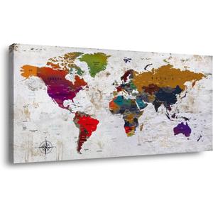 ZEYDRT Canvas Wall Art map Wall Art for Office Living Room Home Decorations world map Canvas Art Wall Decor Wall Decoration Vintage map of the world Office for Home Bedroom Decoration24 x48
