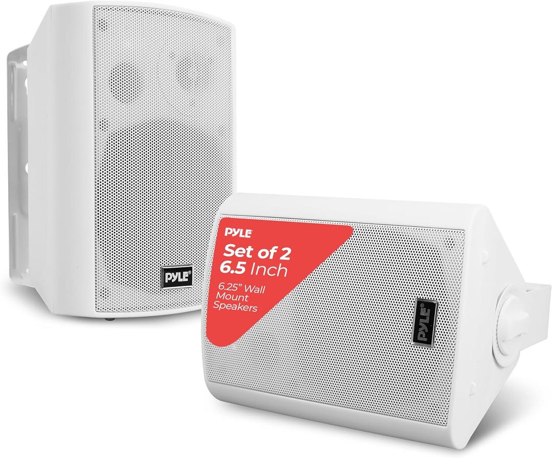 Pyle 6.5 Inch Wall Mount Waterproof Speaker System for Indoor or Outdoor Wireless Bluetooth Surround Sound System, White (2 Pack)