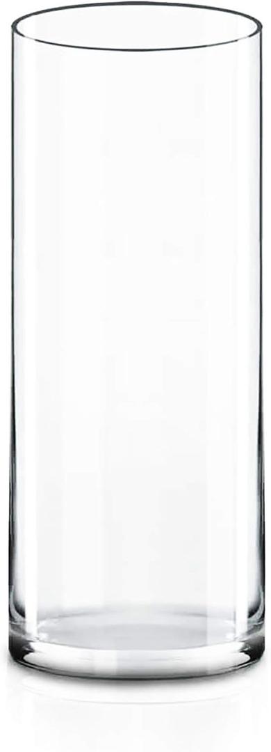 CYS Excel Clear Glass Cylinder Vase (H:12" D:4") | Multiple Size Choices Glass Flower Vase Centerpieces | Hurricane Floating Candle Holder