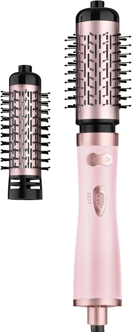 Rotating Hair Dryer Brush Ceramic, Blow Dryer Brush 2 Spin Brushes Set 1.5 Inch &2 Inch, One-Step Hot Air Brush Volumizer, Smooth, C-Curls|Pink