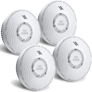 Ecoey 10-Year Smoke and Carbon Monoxide Detector, Dual Sensor Smoke CO Alarm with Built-in Battery and Silence Function, FJ183-A, 4 Packs