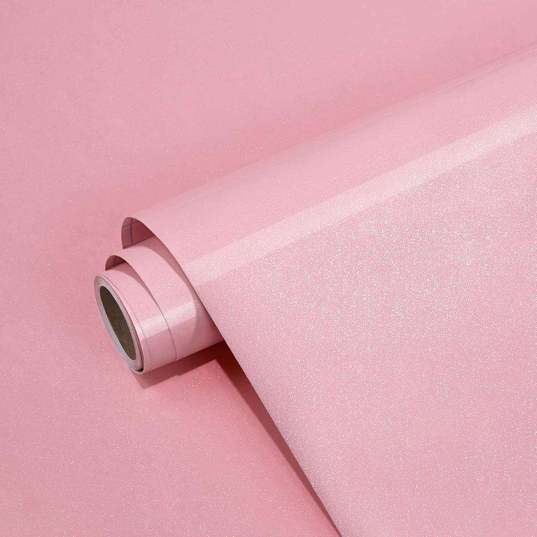 Pink Glossy Contact Paper for Countertops 23.6"x118" Glossy Shiny Peel and Stick Wallpaper Waterproof Self Adhesive DIY Wall Paper for Kitchen Cabinet Table