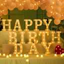 GPUSFAK 138pcs Happy Birthday Marquee Light Up Letters LED Letter Number Light Sign with Round Light Balloons Decoration for Birthday Home Table Decor White