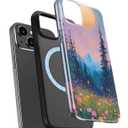 for iPhone 13 Case, Wireless Charging Compatible,Dual-Layer Protection with Cute Chic Wildflower, Soft Silicone + Hard Shell Phone Cover for Women - Twilight Mountain Floral