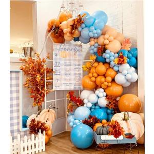 Fall Pumpkin Balloon Garland Arch Kit for Thanksgiving Decorations, 154pcs Burnt Orange Blue White Latex Balloons for Little Pumpkin Autumn Birthday Party