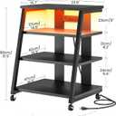 CHOEZON 4-Tier AV Media Stand with Wheels, Stereo Stands, Media Console Shelf with Power Strips, LED Lights, Wooden Audio Cabinet Rack Tower for Record Player/Apple TV/ps4, Black TCJ60UDBB, 15.7 inches x 23.6 inches x 31.5 inches