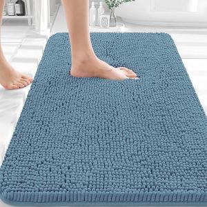 Bathroom Rugs 30x20, Extra Soft Absorbent Chenille Bath Rugs, Rubber Backing Quick Dry, Machine Washable Bath Mats for Bathroom Floor, Tub and Shower, Home Decor Accessories, Airy Blue