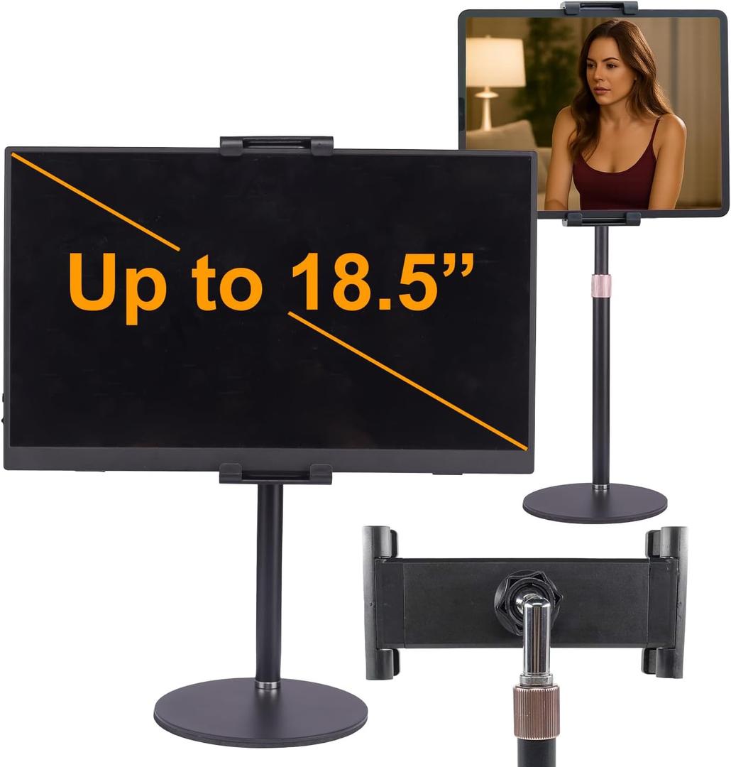 Portable Monitor Stand Tablet Stand for Desk Kindle Holder with Metal Disk, Telescopic Pole and Super Wide Clamp Portable Monitor Mount 15.6 inch 18.5 inch FL12C