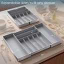 Heavy Duty Stainless Steel Frame Silverware Organizer with Plastic Body, Extra Large Silverware Drawer Organizer, 9 Slot Expandable Kitchen Drawer Organizer, 8 Non-Slip Feet Included, BPA Free, Gray