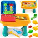 Kids Sand and Water Table, 2 in 1 Toddler Activity Table with Water Wheel & Sand Tools, Outdoor Indoor Sensory Play Sandbox Table for Toddlers, Summer Beach Water Toys for Boys Girls Age 3+, Large
