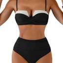 Aidonger Push Up Bikini Sets for Women Wrap Two Piece Swimsuit Tummy Control Bathing Suit Tie Back Swimwear Color Block (X-Large, White, Black)