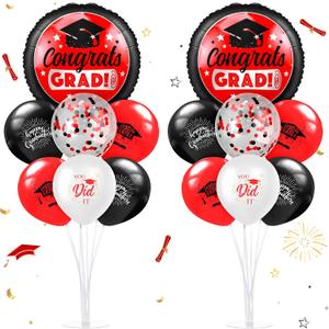 Kasyat 2 Set Red and Black 2026 Graduation Table Centerpiece Balloon Stand Kit Congrats Grad Foil Balloons for Graduation Party Supplies Decorations