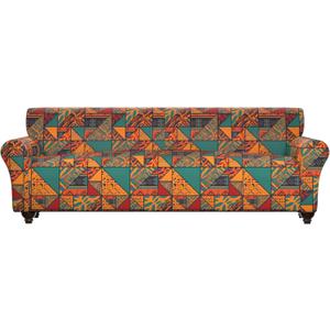 Stretch Couch Covers for 4 Separate Cushion Couch Sofa-Floral Printed Couch Sofa Cover,Washable Sofa Slipcover,Pet Friendly Furniture Protector with Elastic Bottom,Universal Fit for Home(Couch,Cover) (X-Large, Block Pattern+orange)
