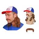 Red White and Blue Mullet Brown Wig with Mustache for Men 4th of July