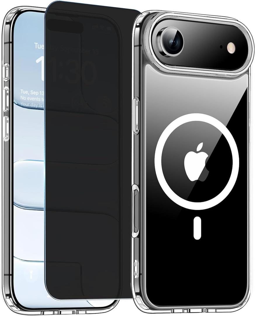Magnetic for iPhone 17 Air Case Clear with Privacy Screen Protectors Compatible with MagSafe, [Camera Protection] [Military Drop Protection] Shockproof for Apple 17 Air Cover