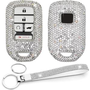 Key Fob Cover Case Keychain Compatible with Honda Accord Civic CRV Pilot Odyssey Passport Bling Crystal Key Case (Silver)
