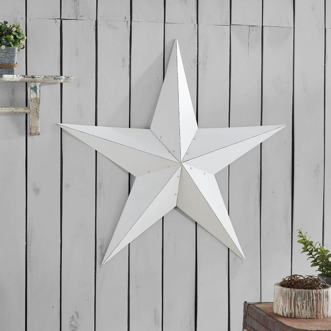 VHC Brands Patriotic Metal Star Distressed 36x36, Independence Day Decor, Decorative Wall Hanging, Rustic Farmhouse Decorations, Bright White, Black