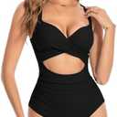 Hedya Flow Women's One Piece Swimsuits Tummy Control High Waisted Bathing Suit Sexy Slimming Wrap Tie Back 1 Piece Swimwear, M
