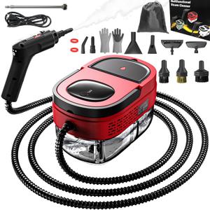 Handheld Steam Cleaner for Home, 2500W High Pressure Steam Cleaner for Car Detailing, 3 Steam Levels, 1600Ml Tank, High Heat Steamer for Bed Bugs, Couch, Furniture, Kitchen, Bathroom, Floors (Red)