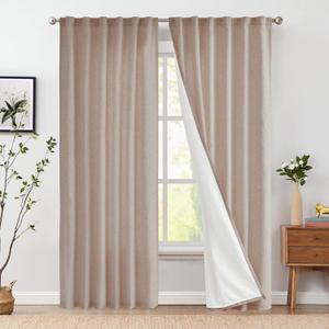 jinchan Taupe Room Darkening Linen Blend Curtains for Living Room 84 Inch Length 2 Panels Curtains for Sliding Glass Doors, 50 Inch Wide Farmhouse Drapes with Rod Pocket Back Tab(50W x 84L, Taupe)