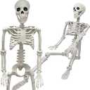 36" Skeleton Halloween Decorations, 3FT Realistic Full Body Movable Posable Joints Skeleton, Creepy Halloween Plastic Skeleton for Graveyard Decorations, Haunted House Props Indoor/Outdoor Decor